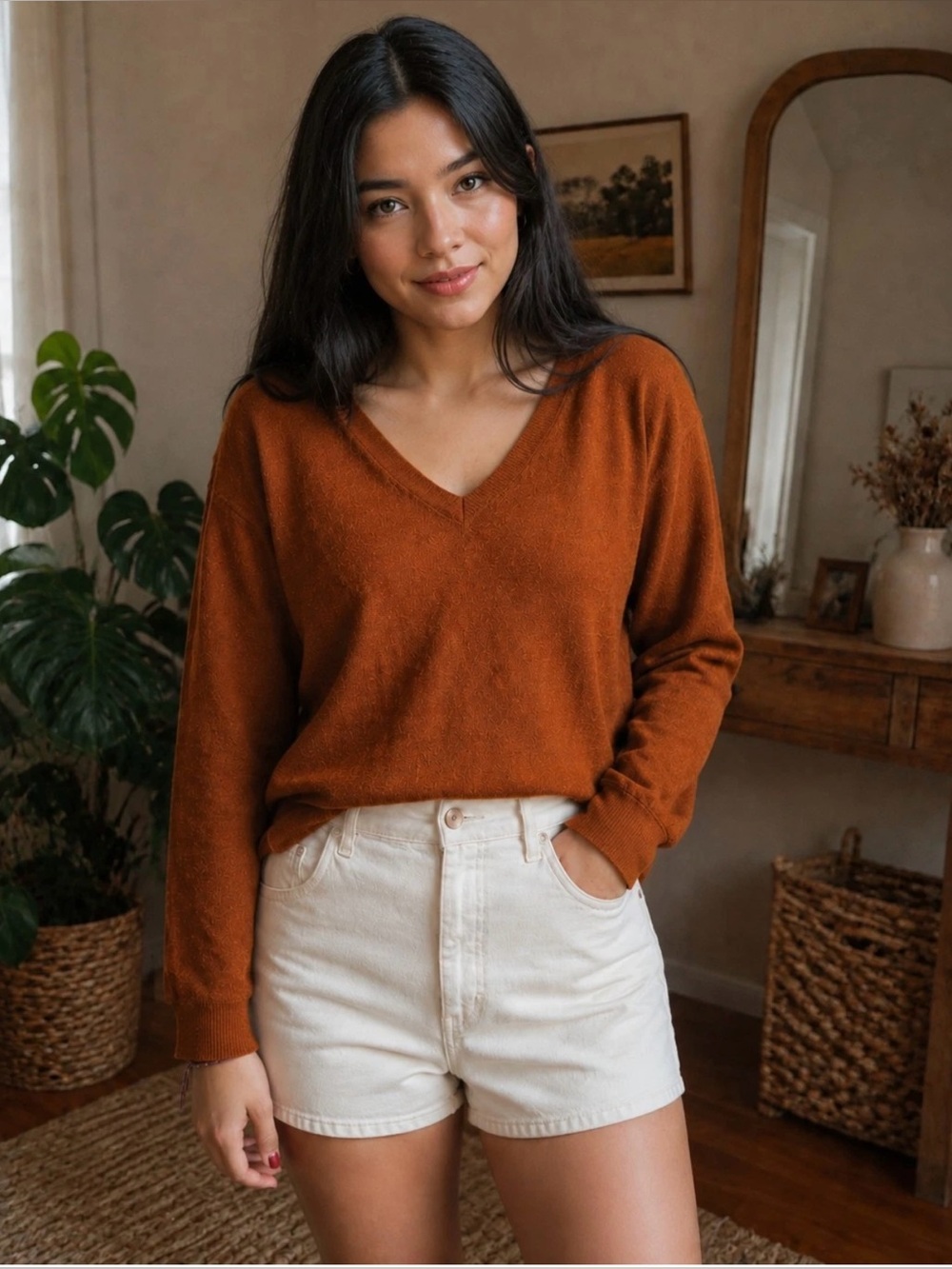 Maeve Anthropologie Womens Small Brown Rust Knit Sweater Tie Back Long Sleeve
